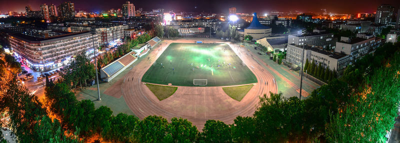 Illuminated buildings at night