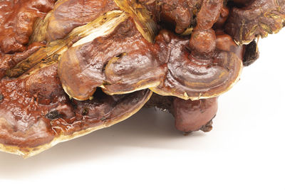 High angle view of ice cream over white background