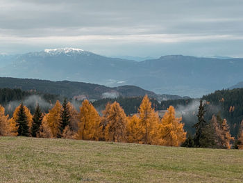 Scenic view of southtyrolean landscape against sky during autumn