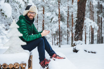 Full length of man wearing hat during winter