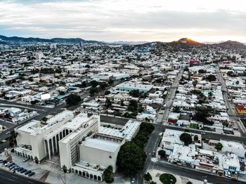 High angle view of townscape against sky