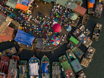 Directly above shot of fish market at harbor