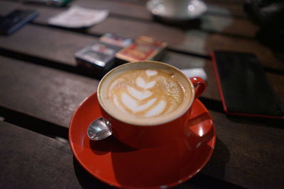 High angle view of coffee on table