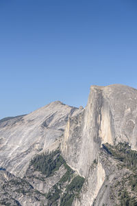 Scenic view of mountains against clear blue sky