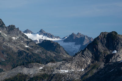 Scenic view of snowcapped mountains against sky