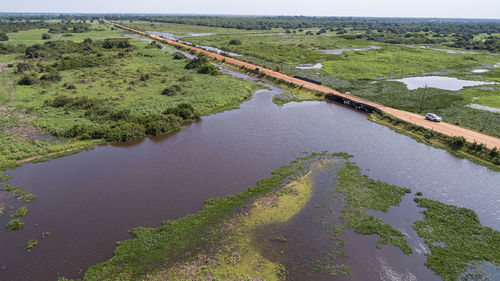 High angle view of bridge over river