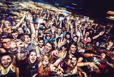 High angle view of crowd enjoying at nightclub