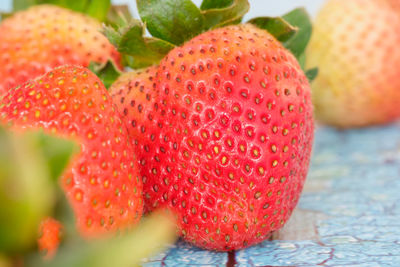 Close-up of strawberries on table