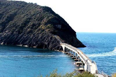 Scenic view of sea against clear sky