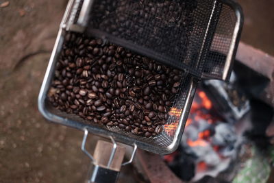 High angle view of coffee beans
