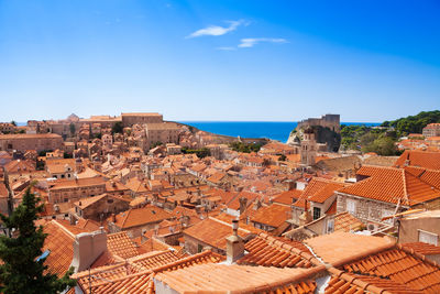 High angle view of buildings in city