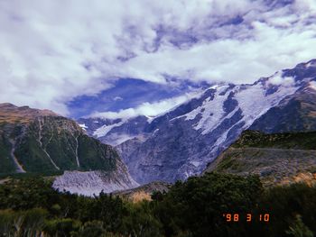 Scenic view of snowcapped mountains against sky