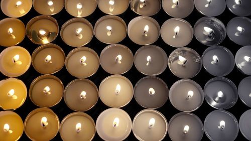Full frame shot of illuminated candles