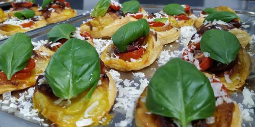 Close-up of dessert served on leaves