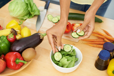 High angle view of food on table