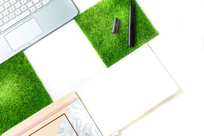 High angle view of laptop on table