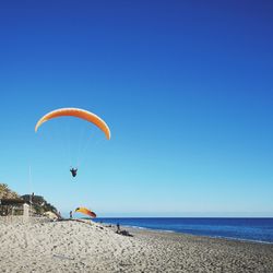 Scenic view of sea against clear blue sky