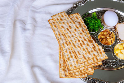 High angle view of food in plate on table