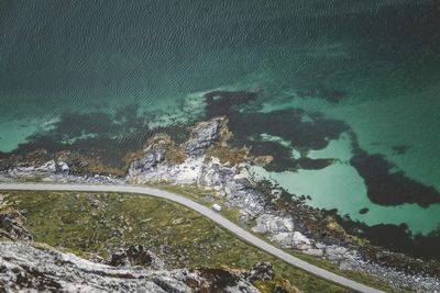 High angle view of road on beach