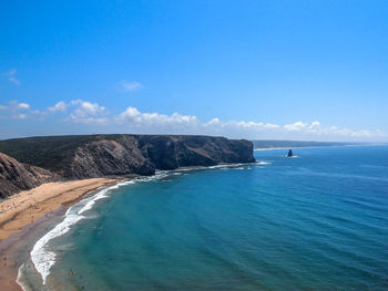 Scenic view of sea against blue sky