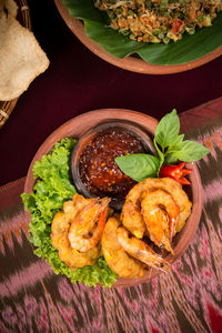 High angle view of food on table