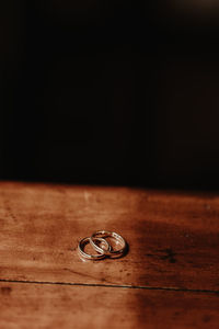 Close-up of coin on table