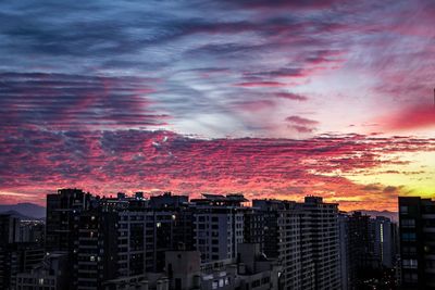 View of cityscape against dramatic sky