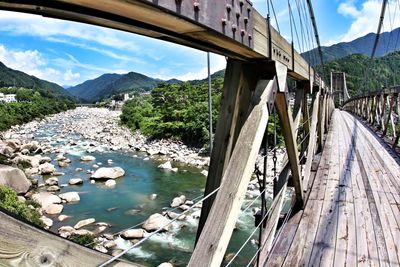 Panoramic shot of bridge over river against sky