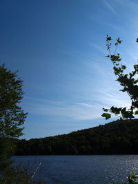 Scenic view of lake against blue sky