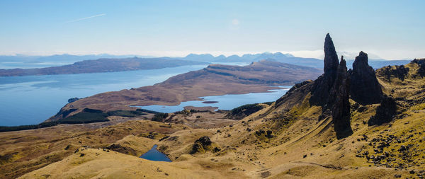 Panoramic view of landscape and mountains against sky