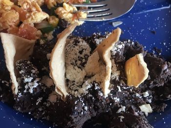 Close-up of chocolate cake in plate