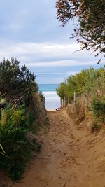 Footpath amidst sea against sky