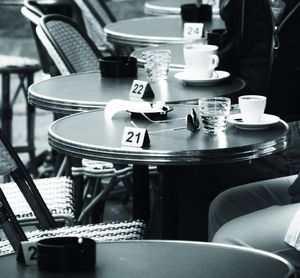 Close-up of empty coffee cup on table in cafe