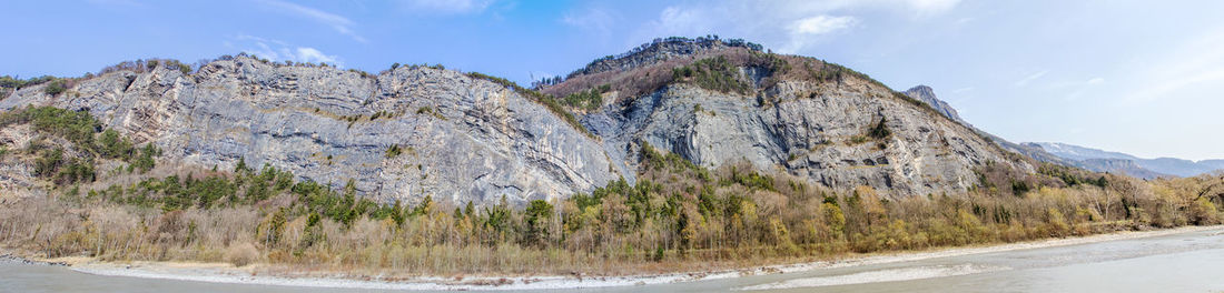 Panoramic view of rocky mountains against sky