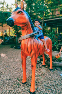 The boy likes to take pictures of horse riding during the holidays.