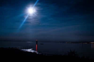 Scenic view of sea against sky at night