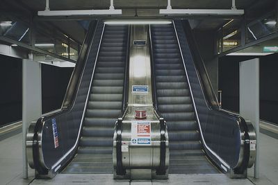 Empty escalators at subway station