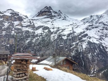 Scenic view of snowcapped mountains against sky