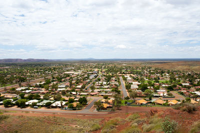 Aerial view of cityscape against sky