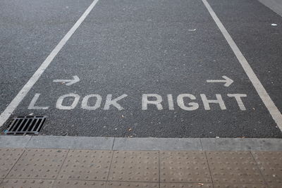 High angle view of text on road