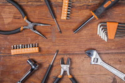 Directly above shot of tools on table