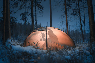 Tent on snow covered field