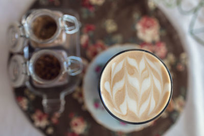 Directly above shot of coffee cup on table