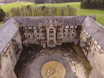 High angle view of castle on field