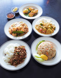 High angle view of food in plate on table