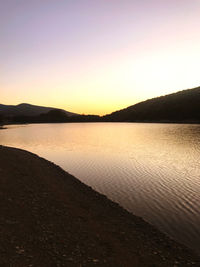 Scenic view of lake against sky during sunset