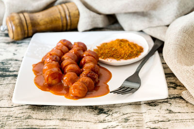 Close-up of food in plate on table