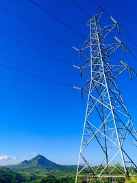 Low angle view of electricity pylon against sky