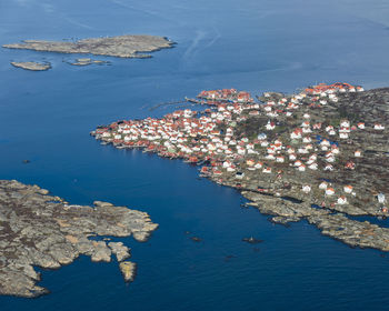 Aerial view of buildings at sea