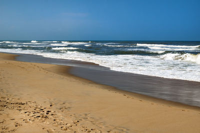 The view on the sea waves near to beach.